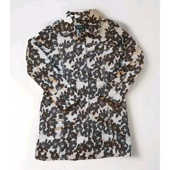 Eddie Bauer Jackets & Blazers - Eddie Bauer Women Size S Brown Floral Print Button Up Cotton Trench Jacket